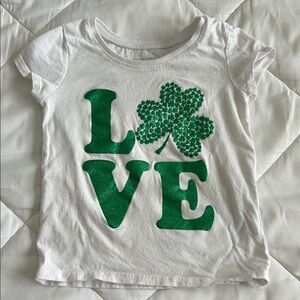 The Children's Place White Tee with Green Glitter 'LOVE' Shamrock